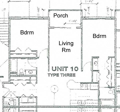 Floor plan for 2 beds, 2 baths, 1292 sqft