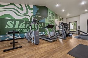 Sioux Falls townhouse for rent - A gym with a green wall and a sign that says "Slainte! Good Health!"