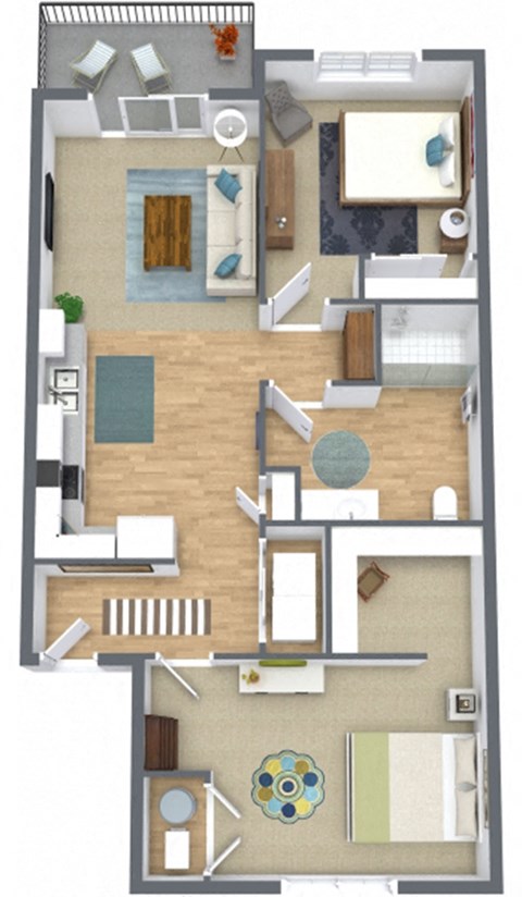 Floor plan for 2 beds, 1 bath, 913 sqft