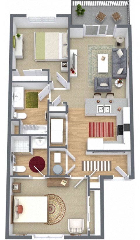 Floor plan for 2 beds, 2 baths, 913 sqft