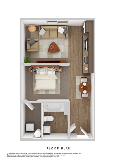Floor plan for studio, 1 bath, 464 sqft