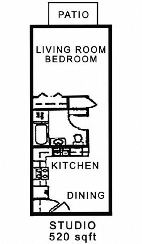 Floor plan for studio, 520 sqft