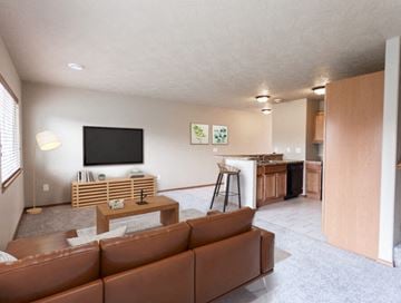Sioux Falls townhouse for rent - a living room and kitchen with a couch and a tv