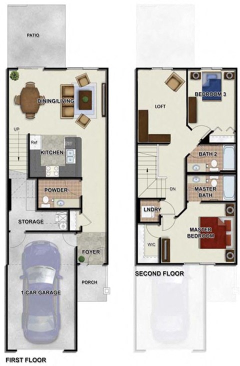Floor plan for 2 beds, 2.5 baths, 1280 sqft