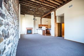 Sioux Falls apartment for rent - an empty living room with a fireplace and a kitchen