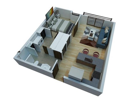 Floor plan for 1 bed, 1 bath, 832 sqft