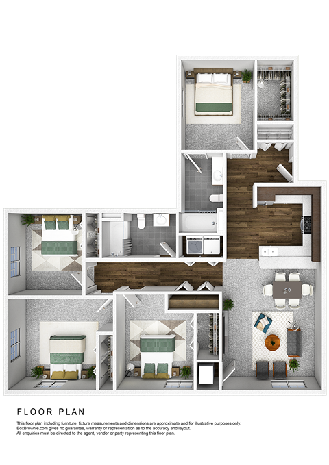 Floor plan for 4 beds, 2 baths, 1409 sqft