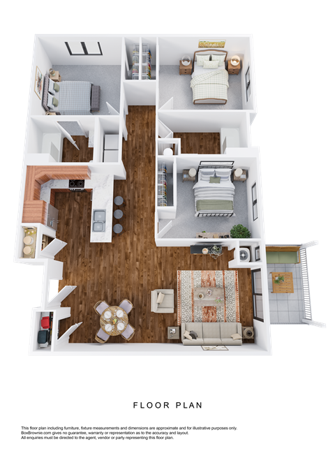 Floor plan for 3 beds, 2 baths, 1221 sqft