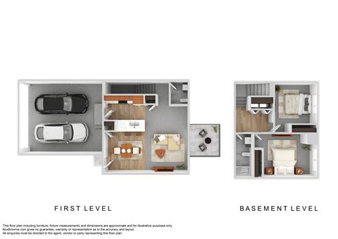 Floor plan for 2 beds, 1.5 baths, 1036 sqft
