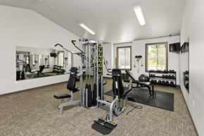 Waukee townhouse for rent - A well-equipped gym with a variety of machines and weights.