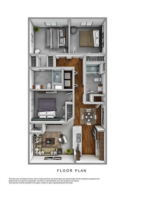 Floor plan for 3 beds, 2 baths, 1068 sqft