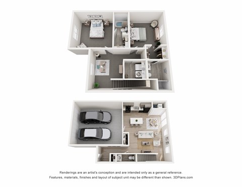 Floor plan for 2 beds, 2.5 baths, 1440 sqft