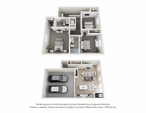 Floor plan for 3 beds, 2.5 baths, 1558 sqft