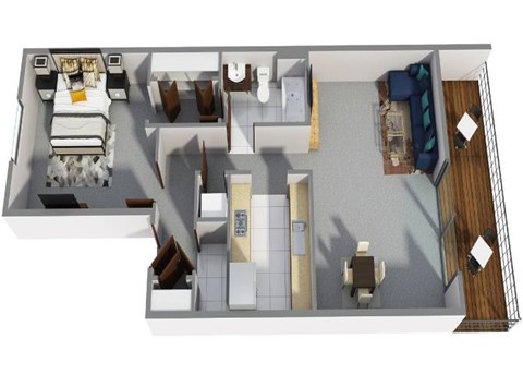 Floor plan for 1 bed, 1 bath, 755 sqft