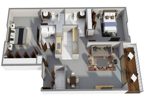 Floor plan for 2 beds, 2 baths, 1017 sqft