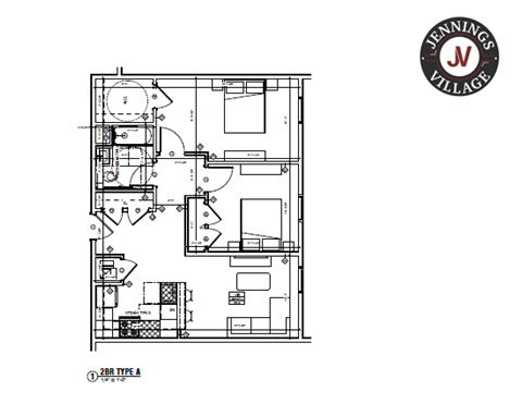 Floor plan for 2 beds, 1 bath