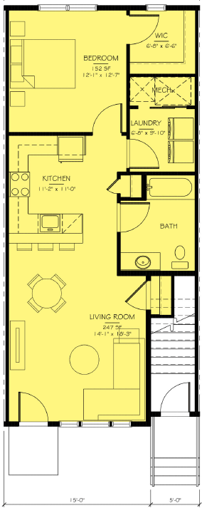 Floor plan for 1 bed, 1 bath, 786 sqft