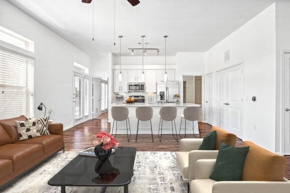 Austin apartment for rent - Open living room and kitchenat Radius on Grove, Austin, 78741