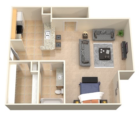 Floor plan for 1 bed, 1 bath, 528 sqft