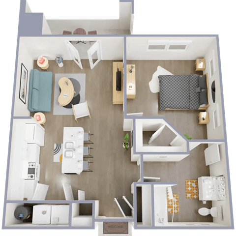 Floor plan for 1 bed, 1 bath, 625 sqft