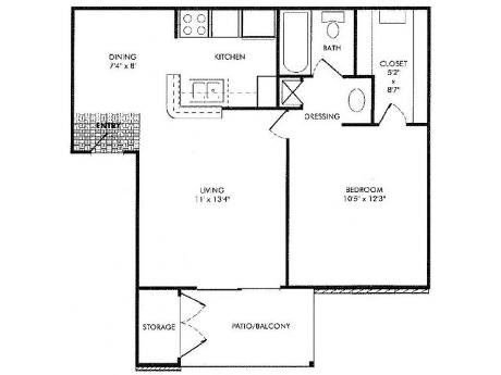 Floor plan for 1 bed, 1 bath, 560 sqft
