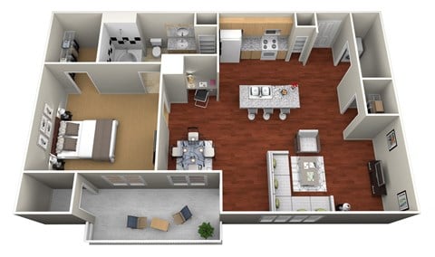 Floor plan for 1 bed, 1 bath, 764 sqft