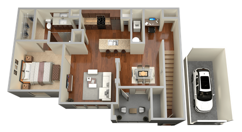 Floor plan for 1 bed, 1 bath, 843 sqft