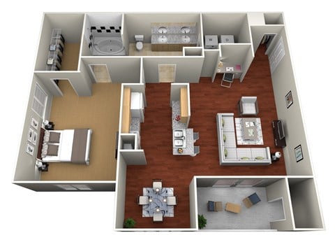 Floor plan for 1 bed, 1 bath, 807 sqft