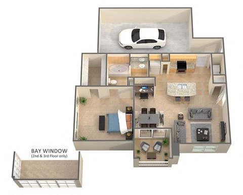 Floor plan for 1 bed, 1 bath, 775 sqft