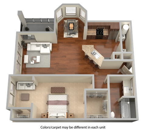 Floor plan for 1 bed, 1 bath, 914 sqft