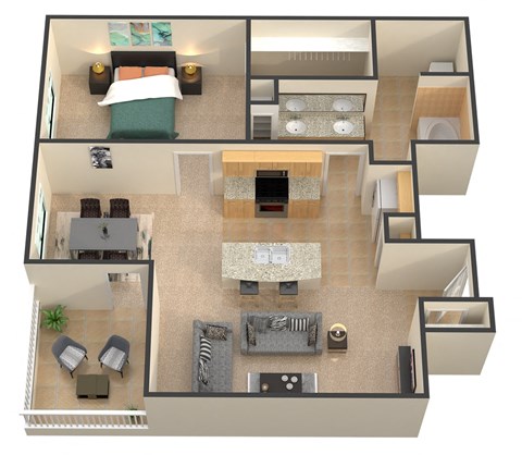 Floor plan for 1 bed, 1 bath, 800 sqft
