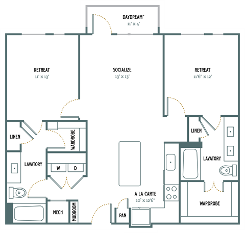 Floor plan for 2 beds, 2 baths, 1112 sqft