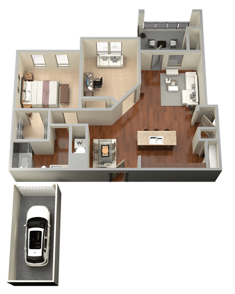 Floor plan for 1 bed, 1 bath, 959 sqft