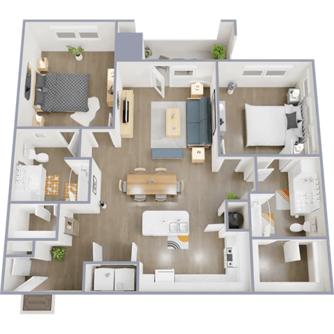 Floor plan for 2 beds, 2 baths, 1110 sqft