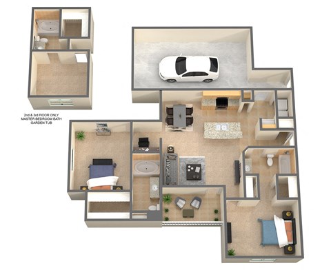 Floor plan for 2 beds, 2 baths, 1044 sqft