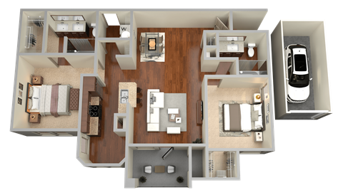 Floor plan for 2 beds, 2 baths, 1167 sqft
