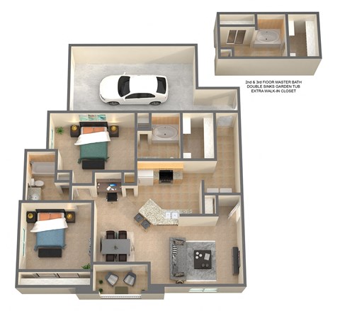 Floor plan for 2 beds, 2 baths, 1128 sqft