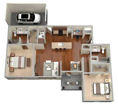 Floor plan for 2 beds, 2 baths, 1224 sqft
