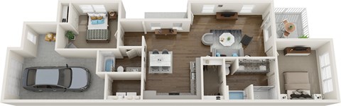 Floor plan for 2 beds, 2 baths, 1141 sqft