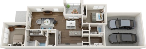 Floor plan for 2 beds, 2 baths, 1198 sqft