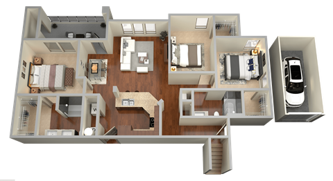 Floor plan for 3 beds, 2 baths, 1357 sqft