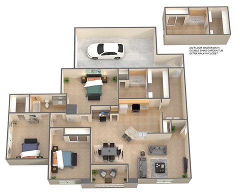Floor plan for 3 beds, 2 baths, 1321 sqft