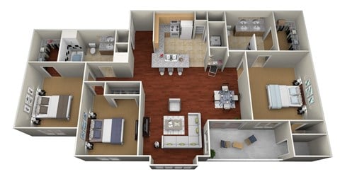 Floor plan for 3 beds, 2 baths, 1276 sqft