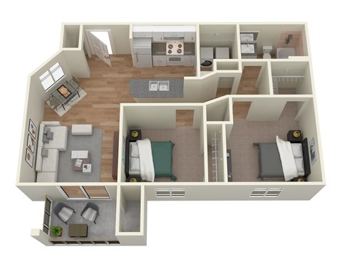 Floor plan for 2 beds, 1 bath, 828 sqft