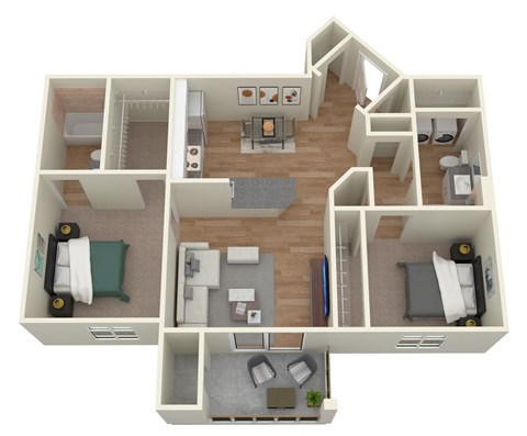Floor plan for 2 beds, 2 baths, 946 sqft