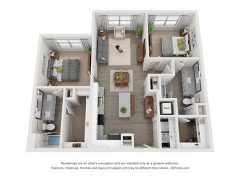 Floor plan for 2 beds, 2 baths, 1120 sqft