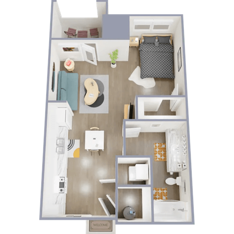 Floor plan for studio, 1 bath, 537 sqft