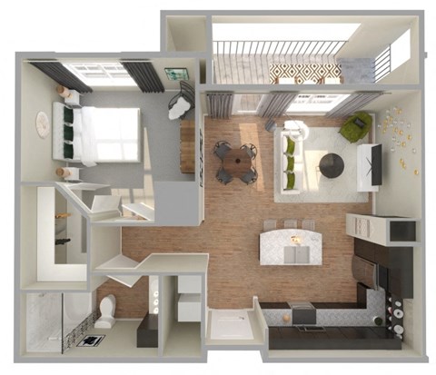 Floor plan for 1 bed, 1 bath, 772 sqft