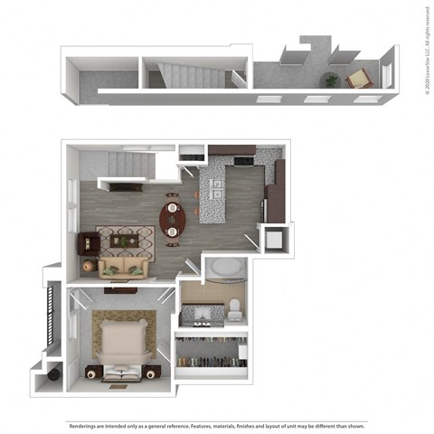 Floor plan for 1 bed, 1 bath, 712 sqft