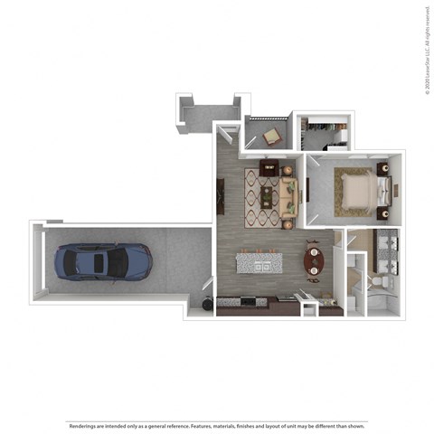 Floor plan for 1 bed, 1 bath, 787 sqft
